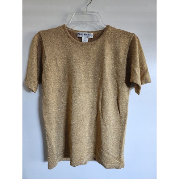JH COLLECTIBLES PETITES VINTAGE Gold Sparkle Thread Party Top Size PS Holiday - Picture 1 of 6